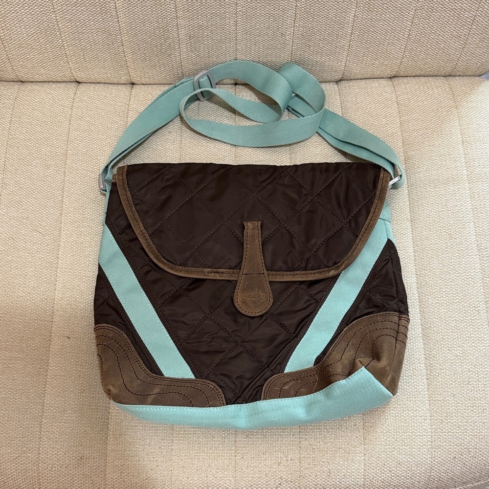 Keen Brown and Teal Quilted Shoulder Bag